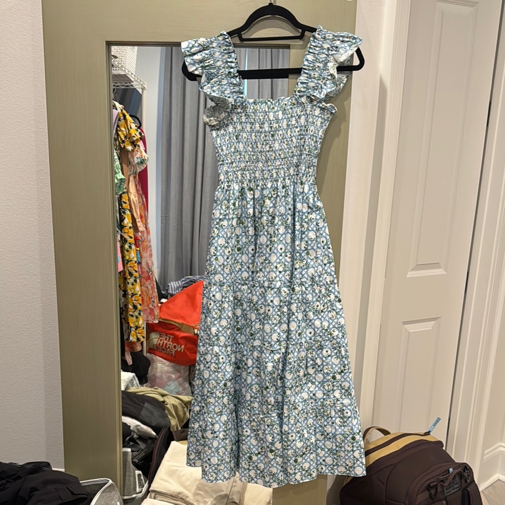 Floral Blue Dress with Ruffle Straps